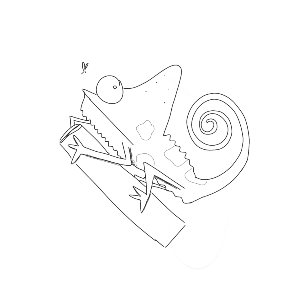 Grappige kameleon schets